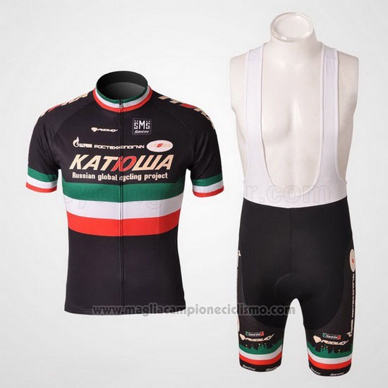 2010 Abbigliamento Ciclismo Katusha Nero Manica Corta e Salopette